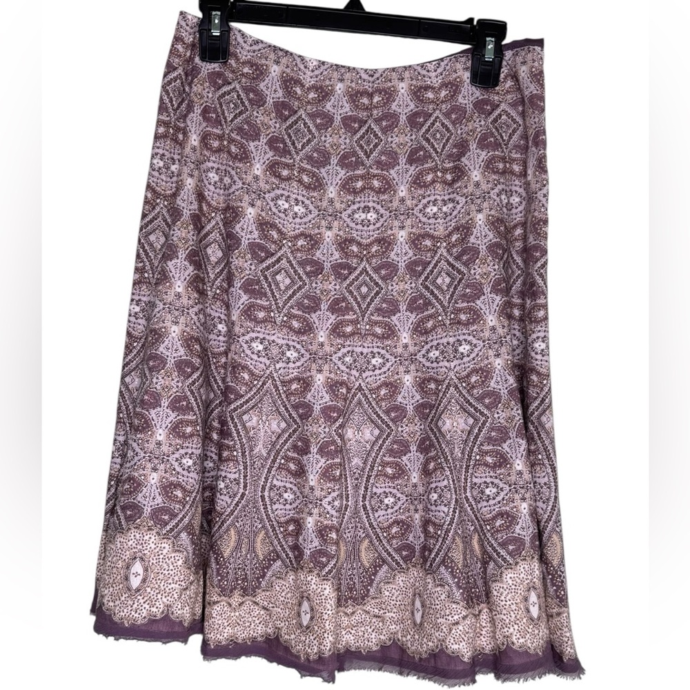 Tahari Linen Paisley Midi Skirt Lavender Tan Gored Skirt Size 6 EUC